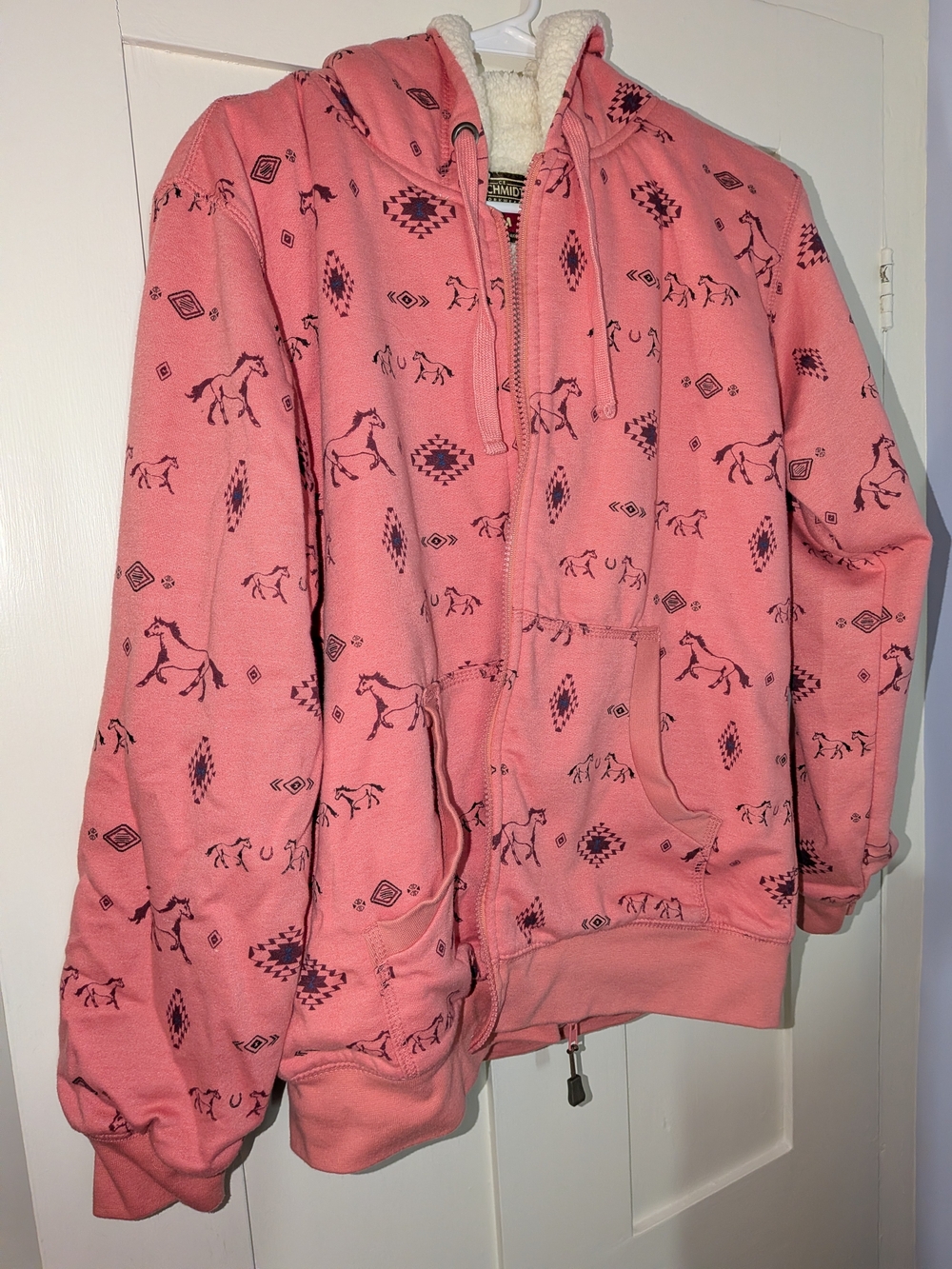 CE Schmidt Women's Pink Hooded Jacket with Horse Print